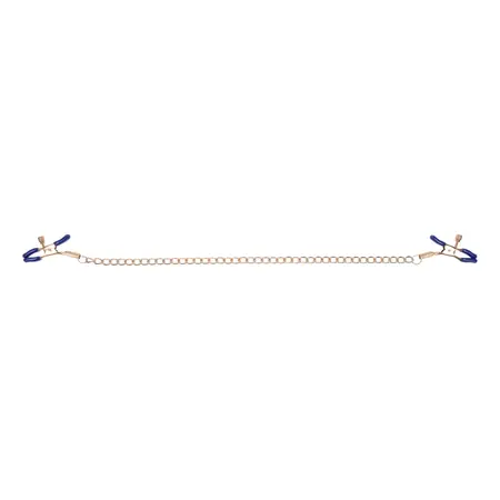 Sportsheets Cougar Adjustable Gold Chain Nipple Clamps with Blue Tips