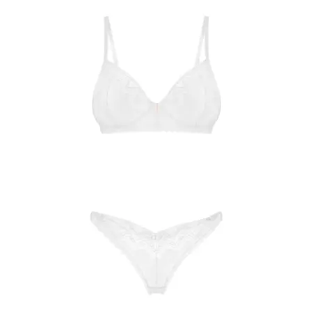 Obsessive Alissium White Bra & Thong Set XL/2XL Lace Geometric Design