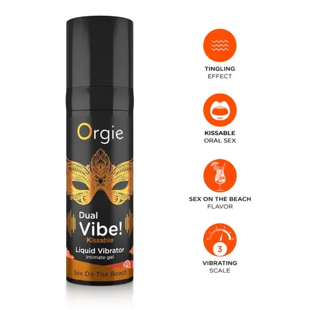 Orgie Dual Vibe Intimate Gel Sex On The Beach Flavor, Kissable, 15ml