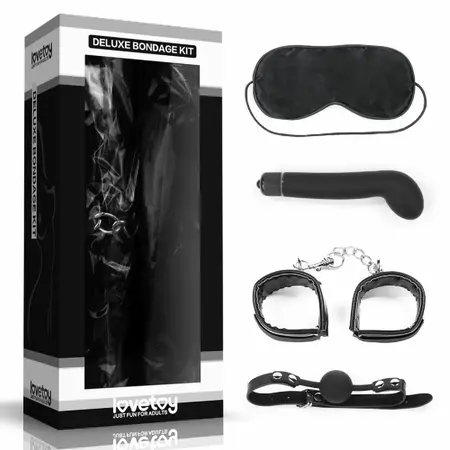 Deluxe бондаж комплект от 4 части с вибриращ аксесоар, черен