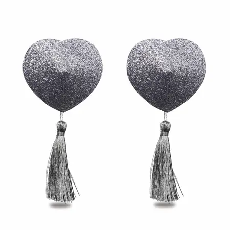 Lovetoy Glitter Heart Nipple Covers with Fringes - Reusable, 2pcs
