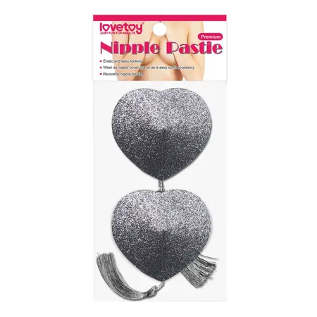 Lovetoy Glitter Heart Nipple Covers with Fringes - Reusable, 2pcs