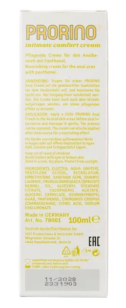 PRORINO Intimate Comfort Cream Anal Care 100ml - Soothing Formula