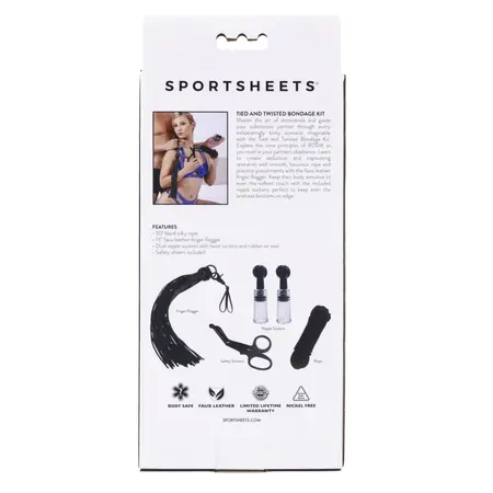 Sportsheets Tied & Twisted Black Bondage Set with Rope & Accessories