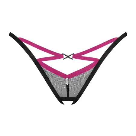 Obsessive Novenes Black Crotchless Thong XL/2XL - Elegant Striped Detail