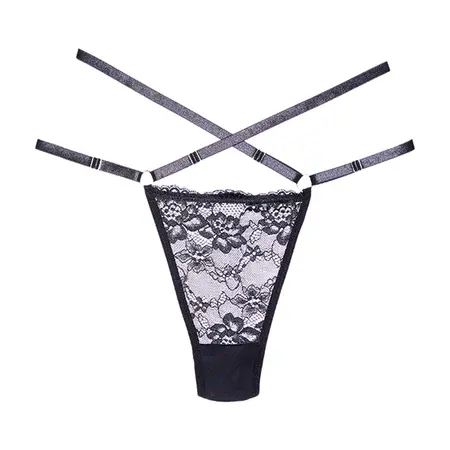 Fantasy Lingerie Cherished Lace & Mesh Thong OS Adjustable Black