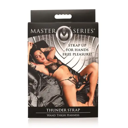 XR Brands Thunder Strap Wand Thigh Harness Black Adjustable Vegan