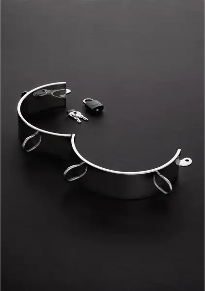 Kiotos Dungeon Steel Collar with 4 D-Rings, Adjustable, Silver