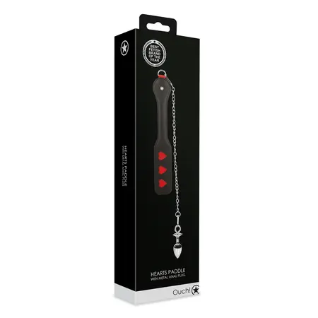 Ouch! Hearts Paddle & Metal Plug Set Black - Chain-Linked Design