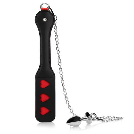 Ouch! Hearts Paddle & Metal Plug Set Black - Chain-Linked Design