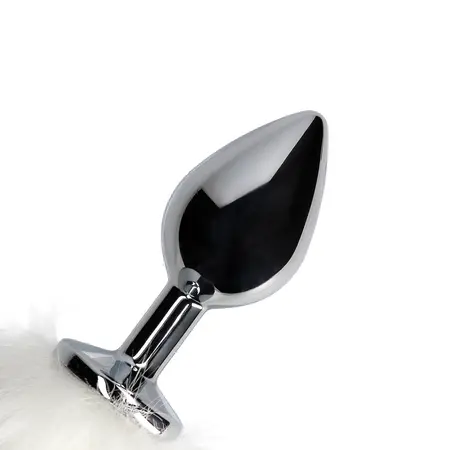 Sinner Gear Fox Tail Plug White - Metal Accessory with Faux Fur Tail