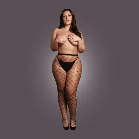 OSX Pantyhose XL-4XL Black with Wide Fishnet Pattern