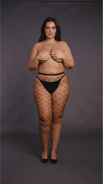 OSX Pantyhose XL-4XL Black with Wide Fishnet Pattern