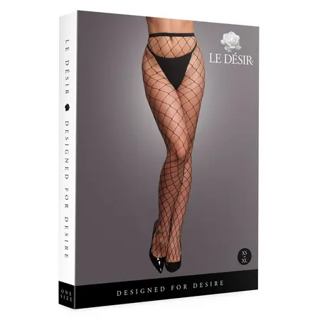 Shots Le Desir Pantyhose Wide Fishnet OS Black Flexible Fit