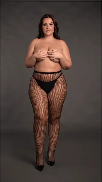 OSX Pantyhose Black - XL-4XL, Soft Stretch, Fine Fishnet Design