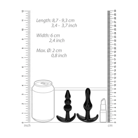 Ouch! No.80 Silicone Anal Plug Set 4 Sizes Ergonomic Base Black