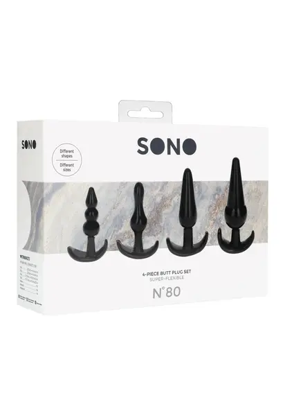 Ouch! No.80 Silicone Anal Plug Set 4 Sizes Ergonomic Base Black