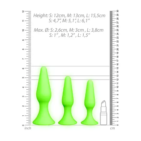 Ouch! Glow in the Dark Plug Set - Fluorescent Green, 3 Sizes