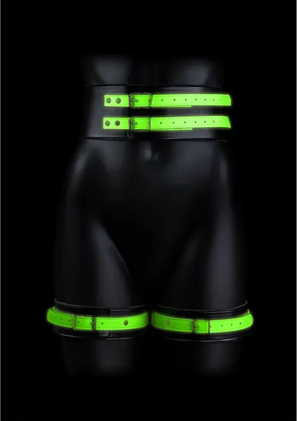 Ouch! Glow in the Dark Thigh Cuffs & Belt Set S/M - Luminous Green