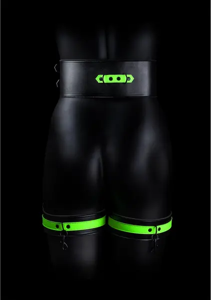 Ouch! Glow in the Dark Thigh Cuffs & Belt Set S/M - Luminous Green