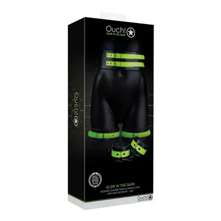 Ouch! Glow in the Dark Thigh Cuffs & Belt Set S/M - Luminous Green