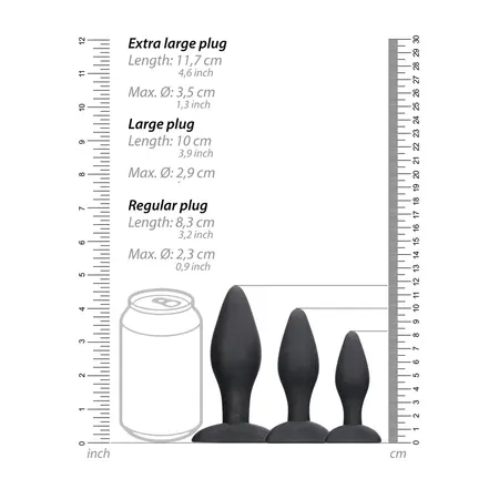 Ouch! Apex Silicone Plug Set - Tapered Design, Black, 3 Sizes