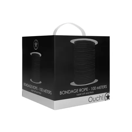 Shots Bondage Rope 100 m - Durable Cotton, Black, 0.8 cm Diameter
