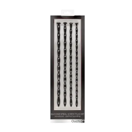 OUCH! Silicone Spiral Plug Set Advanced 4 Sizes Medical Grade Black