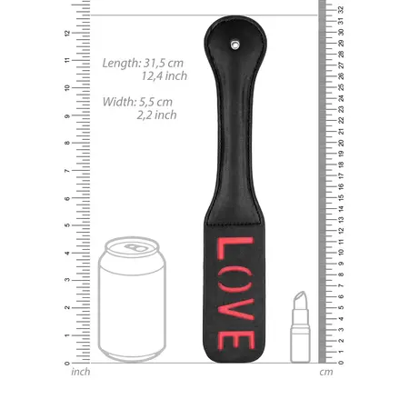 Ouch! Paddle LOVE Reversible Embossed Leather Impact Tool Black
