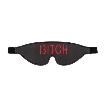 Ouch! Leather Eye Mask with Red Lettering - Adjustable, Black/Red