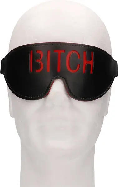 Ouch! Leather Eye Mask with Red Lettering - Adjustable, Black/Red
