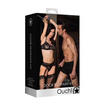 Ouch! Door Restraint System with Adjustable Cuffs and Eye Mask Black
