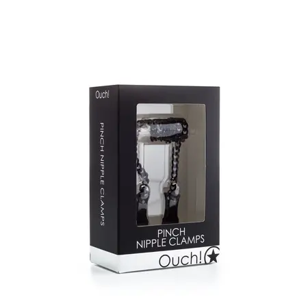 Ouch! Stainless Steel Pinch Nipple Clamps with Chain, Adjustable, Silver