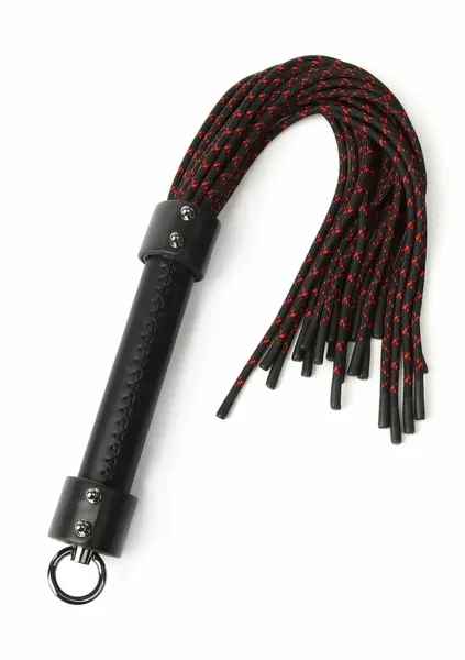 Hidden Desire Genuine Leather Knot Flogger 55cm Black-Red Handle