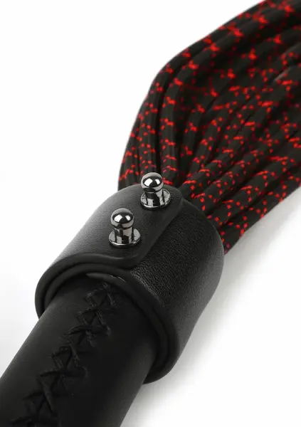 Hidden Desire Genuine Leather Knot Flogger 55cm Black-Red Handle