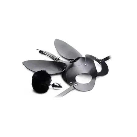 XR Brands Tailz Bunny Tail Plug & Mask Set - Black, Vegan Friendly