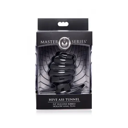 XR Brands HIVE Tunnel Plug Medium Silicone Ribbed Hollow Black