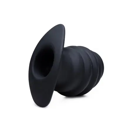XR Brands HIVE Tunnel Plug Medium Silicone Ribbed Hollow Black