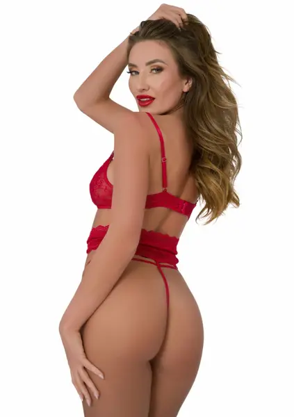 Daring Intimates Lace Dreams 3PC Lingerie Set Red Adjustable S/M