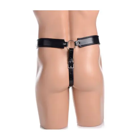 STRICT Safety Net Adjustable Male Chastity Belt Black Synthetic Leather