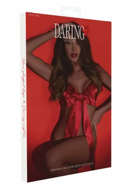 Daring Intimates Unwrap Me Satin Bow Bodysuit Red Adjustable Fit
