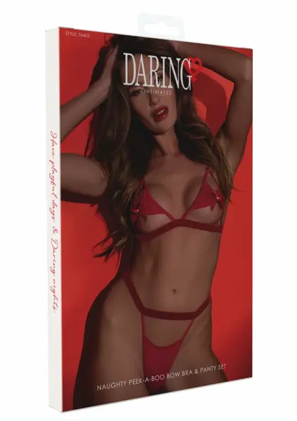 Daring Intimates Peek-a-Boo Bow Bra & Panty Set, Satin Bows, Adjustable Fit