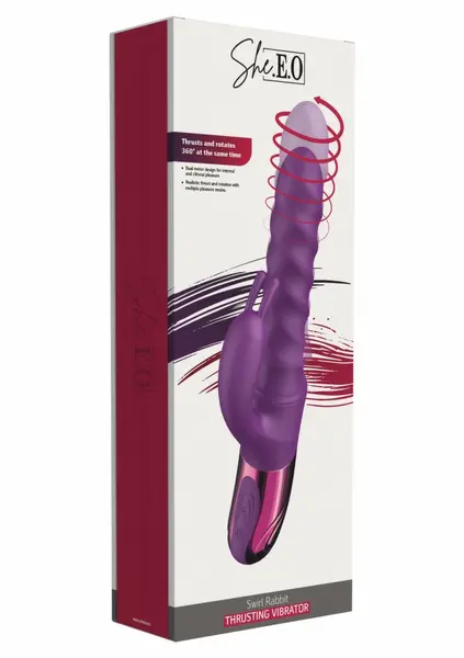 She.E.O Swirl Rabbit Vibrator Thrusting & Rotating, Silicone, Pink