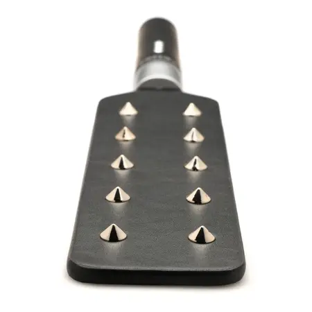 E-Stim Spiked Paddle Black - Electro Conductive Impact Tool, PU Leather
