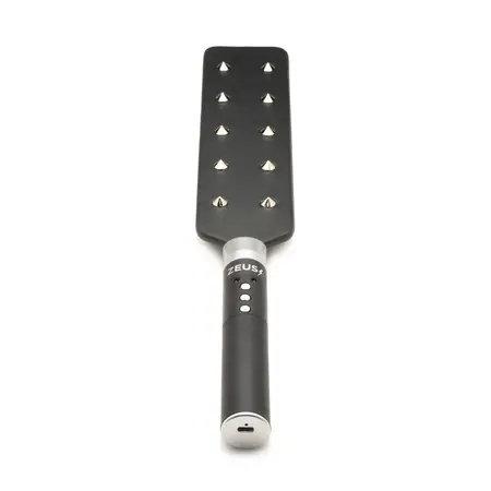 E-Stim Spiked Paddle Black - Electro Conductive Impact Tool, PU Leather
