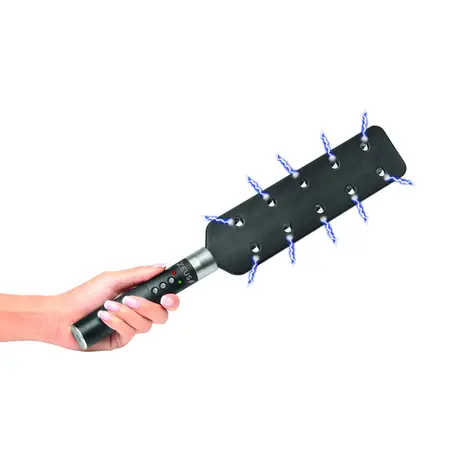 E-Stim Spiked Paddle Black - Electro Conductive Impact Tool, PU Leather