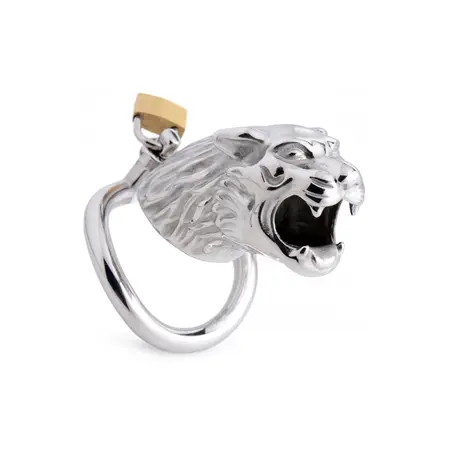 Master Series Tiger King стоманена клетка за целомъдрие с ключалка, сребриста