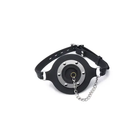 XR Brands Pie Hole Silicone Open Mouth Gag with Removable Plug Black