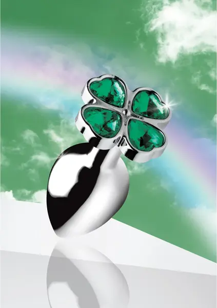Lucky Clover метален анален разширител с кристал детелина, малък, сребрист