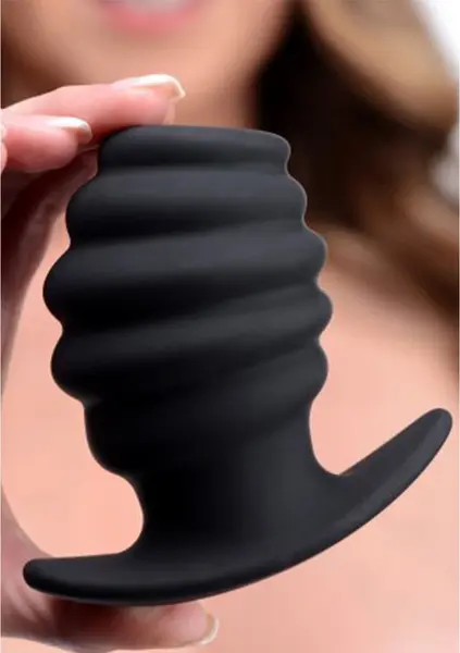 XR Brands HIVE Large Silicone Ribbed Hollow Plug - Anatomical Design